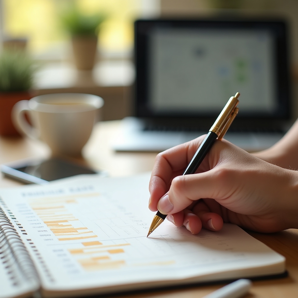 Detail poznámek a plánu zakázek vedle notebooku